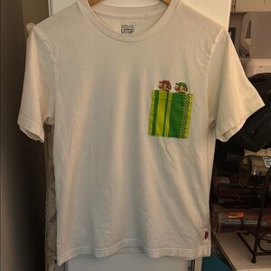 Used White Graphic T-Shirt with Mario Luigi in a warp pipe pocket